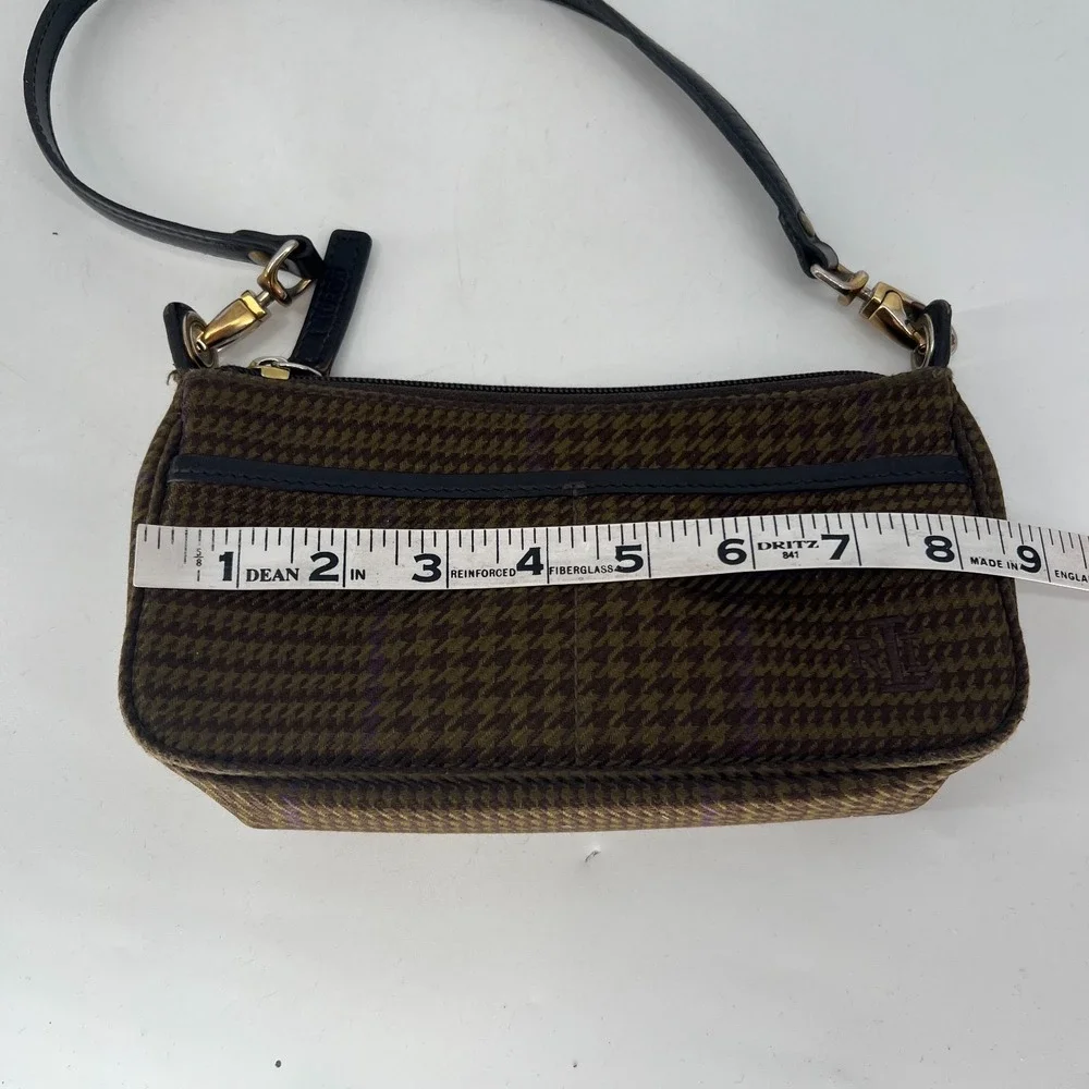 Ralph Lauren Mini Baguette Handbag Houndstooth Preppy 90s Brown Purple Shoulder